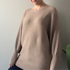 Anthropologie Tan Ribbed Crew Neck Sweater